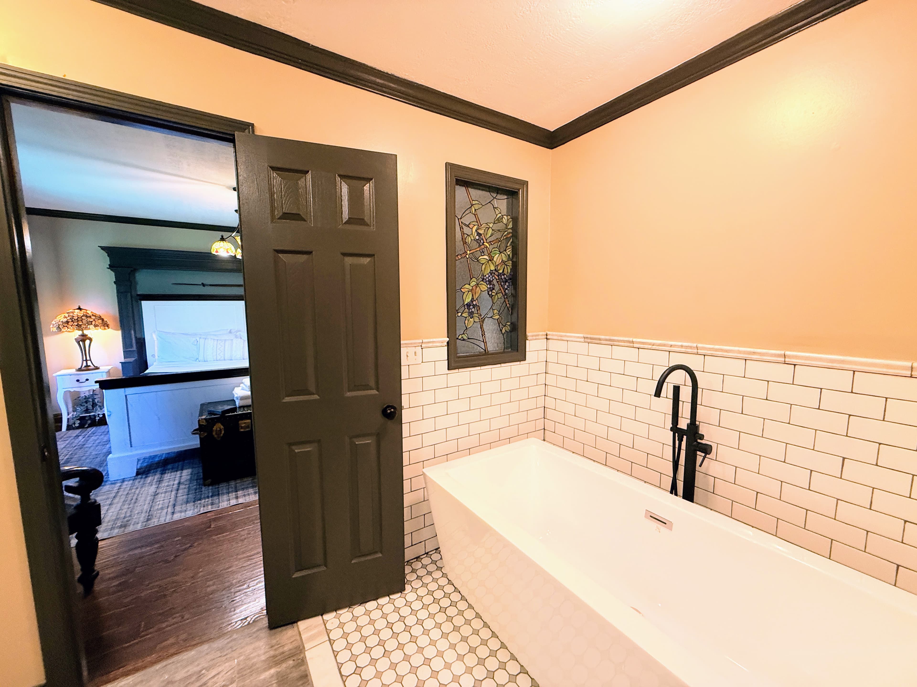 Master bath with soaking tub and walk-in shower