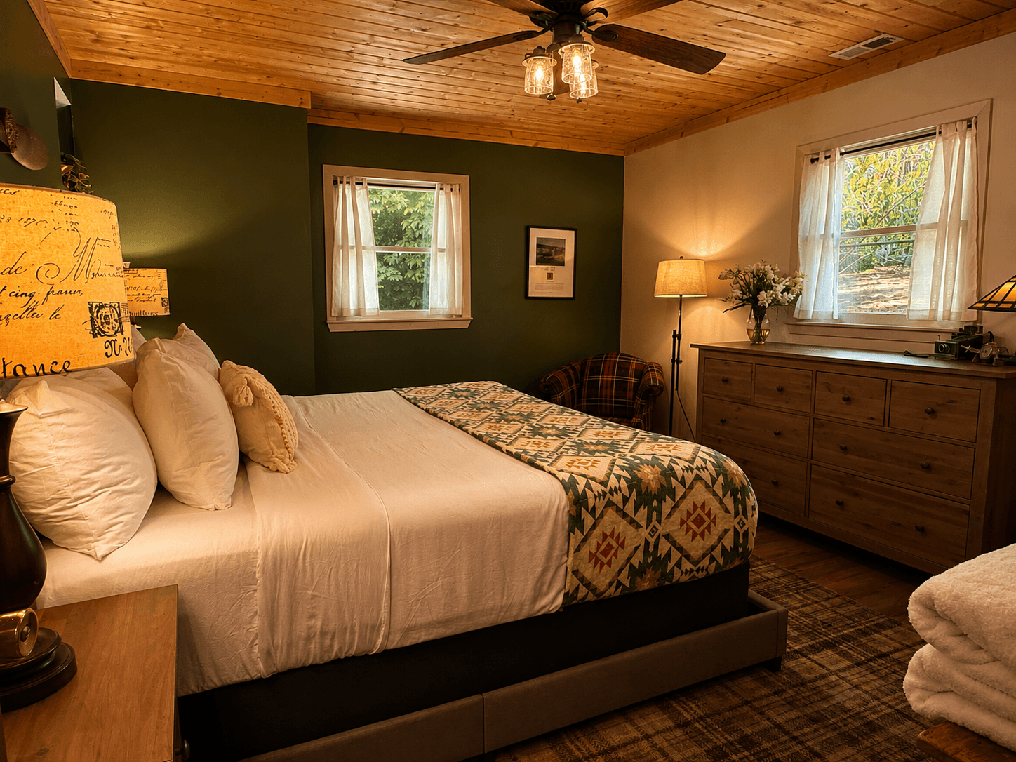 Guest bedroom with king size bed and themed to honor Amelia Earhart