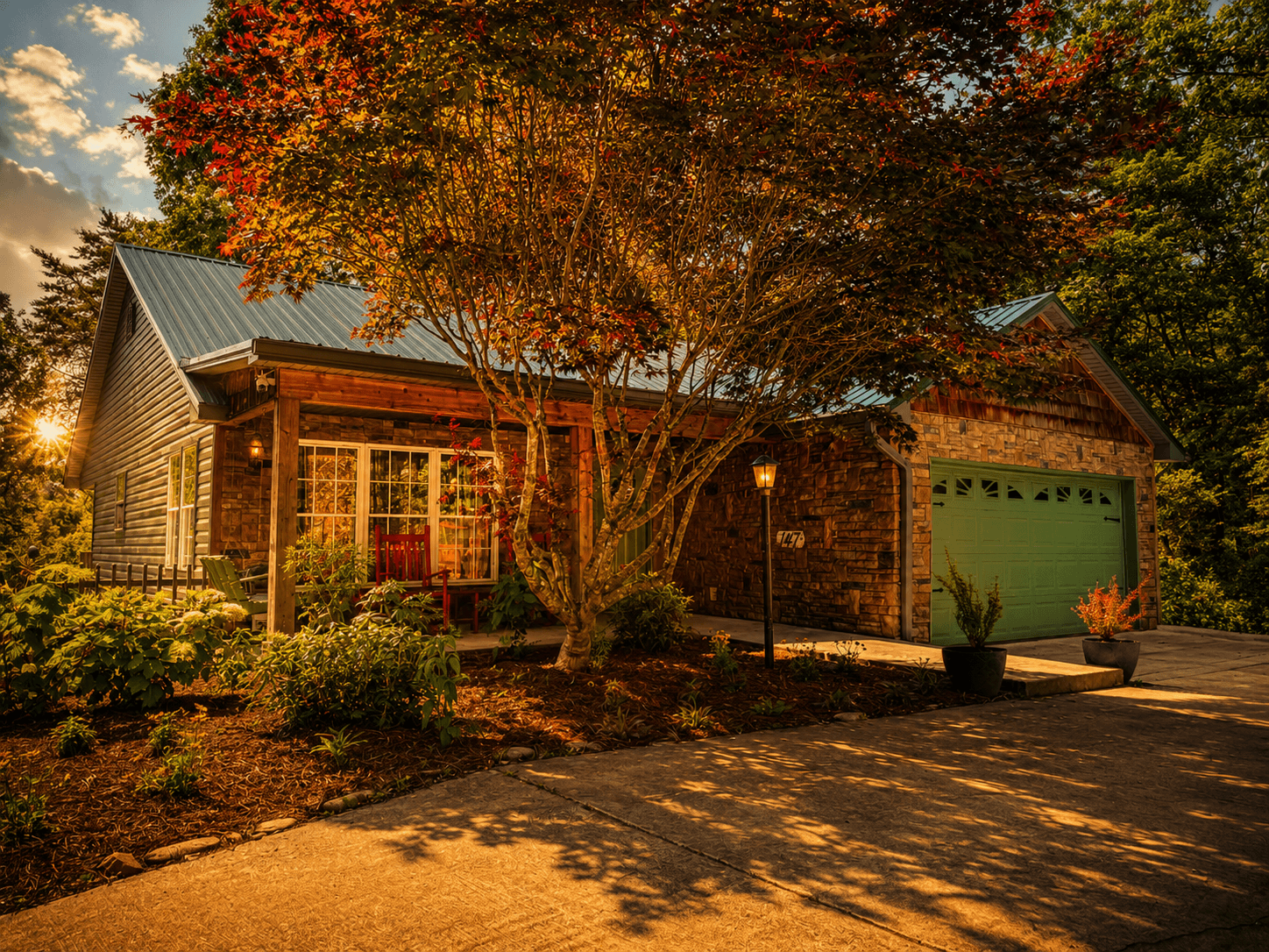 Front exterior of Livingstone Station Lodge at Three Little Bears Retreat in Bryson City, North Carolina near Great Smoky Mountains National Park.