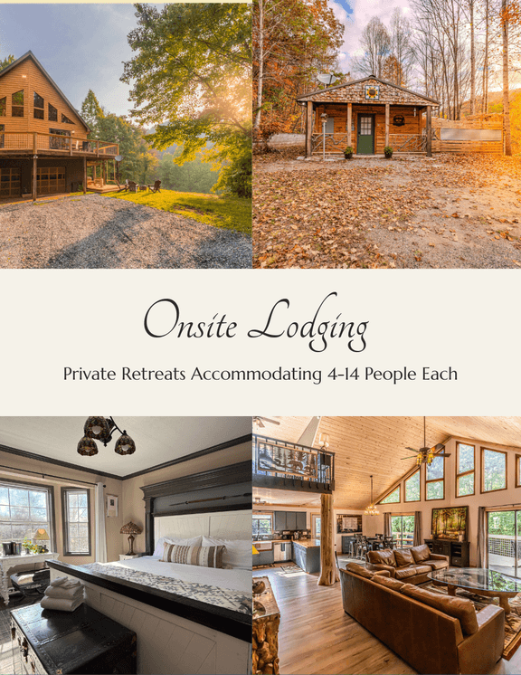 showcase of onsite lodging options at 3 little bears retreat private cabins and lodges