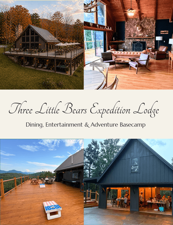 various images of the main lodge at 3 little bears retreat