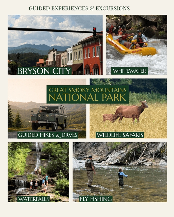 selection of excursions one can experience while staying at 3 little bears retreat in bryson city